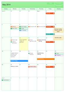 Month Calendar of Classes