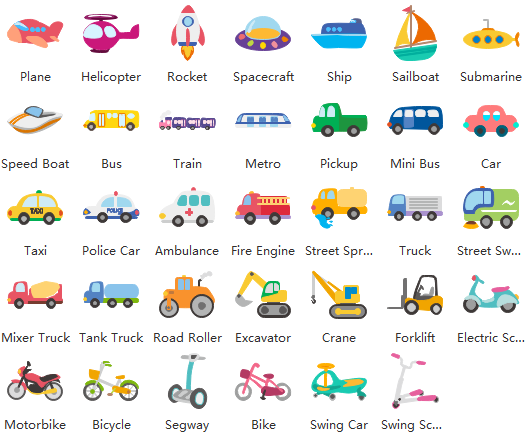 Imágenes prediseñadas de transporte para niños