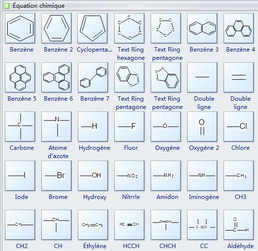 Formes d'équation chimique dans le logiciel dessin molécule