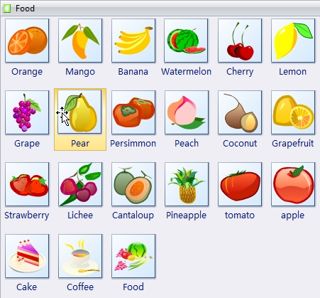Las siguientes plantillas de imágenes prediseñadas de alimentos abarcan algunas formas de alimentos como naranja, mango, plátano, sandía, cereza, limón, uva, pera, melocotón, etc.