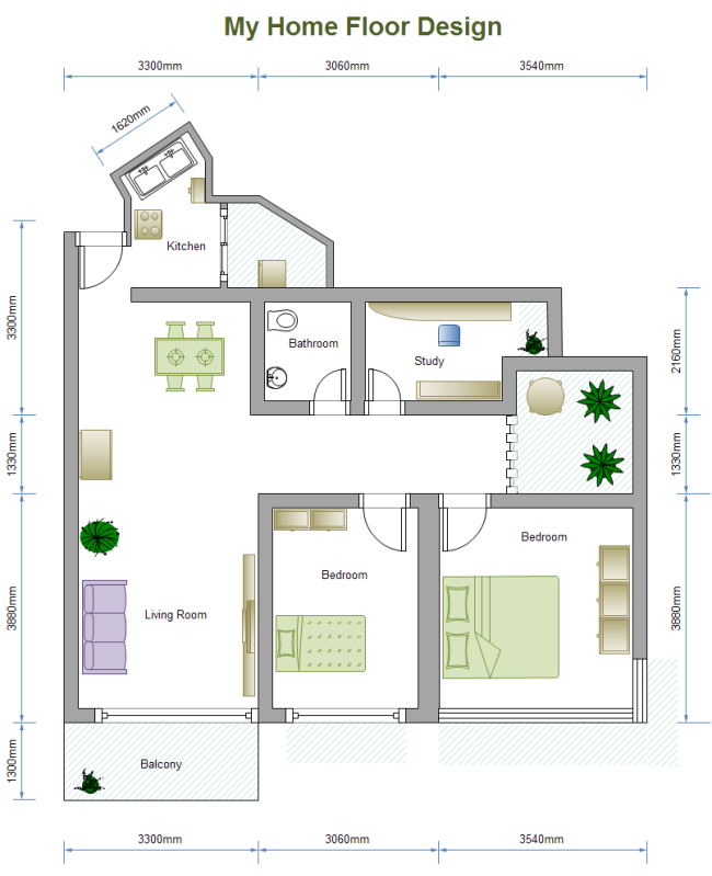 2 Bed Floor Plan | Free 2 Bed Floor Plan Templates