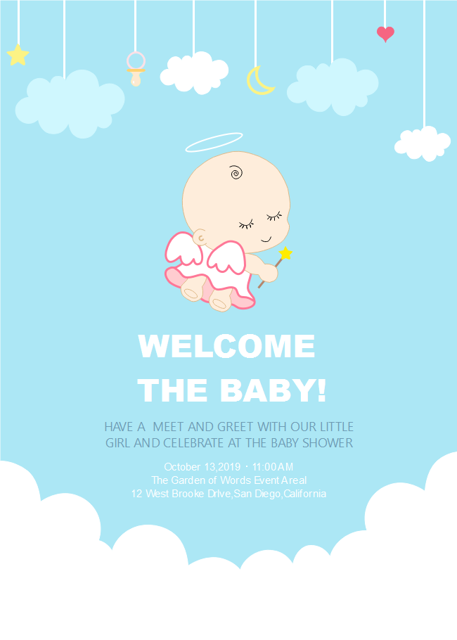 Angel Baby Shower Invitation Card