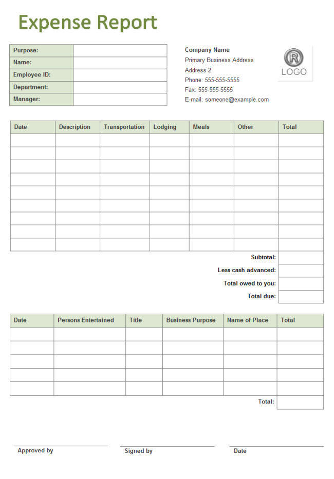 company expense report template excel