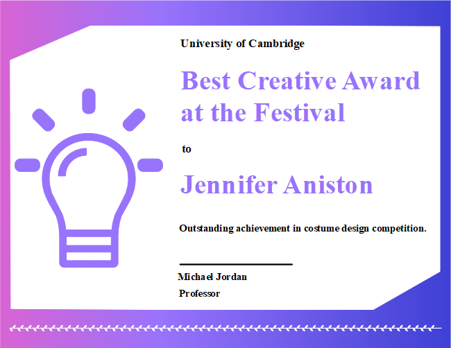 Creative Award Certificate