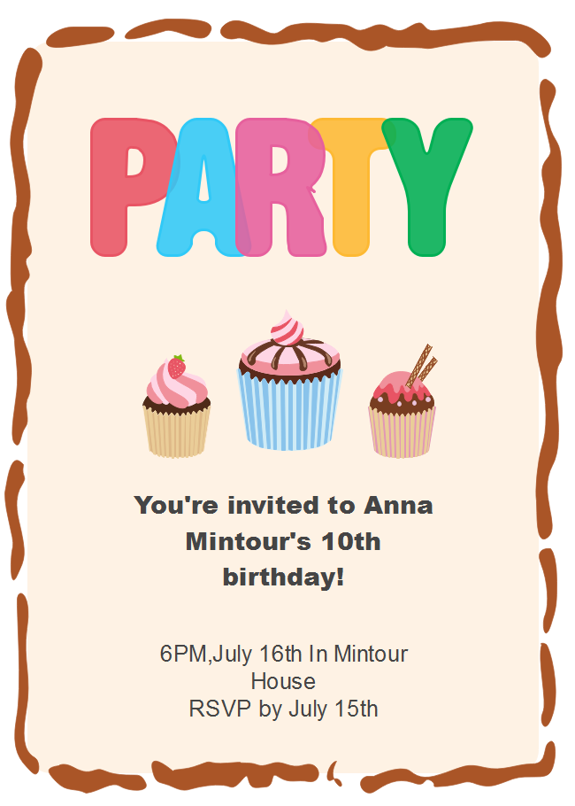 Cartão de Convite de Aniversário com Cupcake