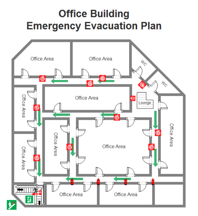 Piano di evacuazione di emergenza dell'edificio per uffici