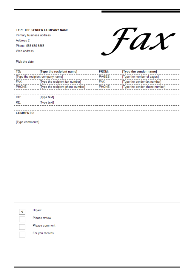 Ejemplo de formulario de fax