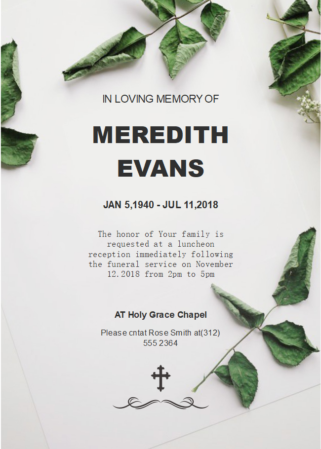 Free Green Leaves Funeral Invitation Templates