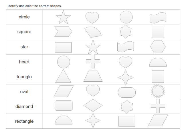 Worksheet For Shapes For Kindergarten / Coloring Shapes 1st Grade