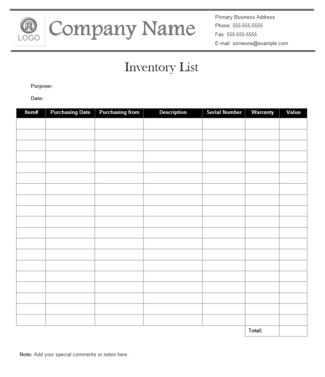 Blank inventory sheets to print