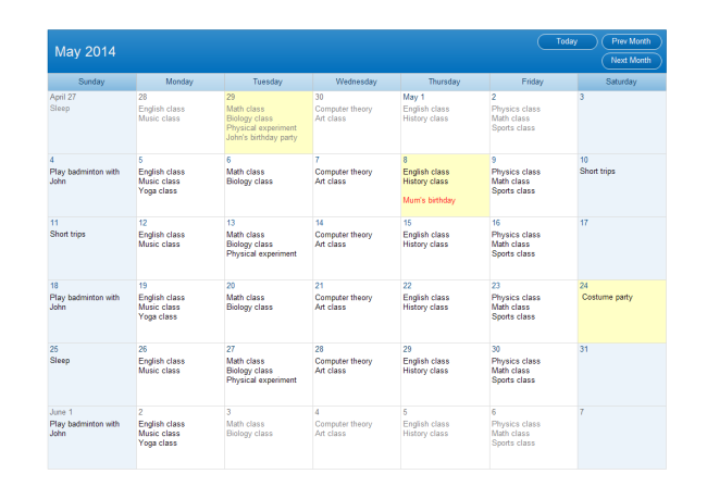Month Calendar of Classes Free Month Calendar of Classes Templates