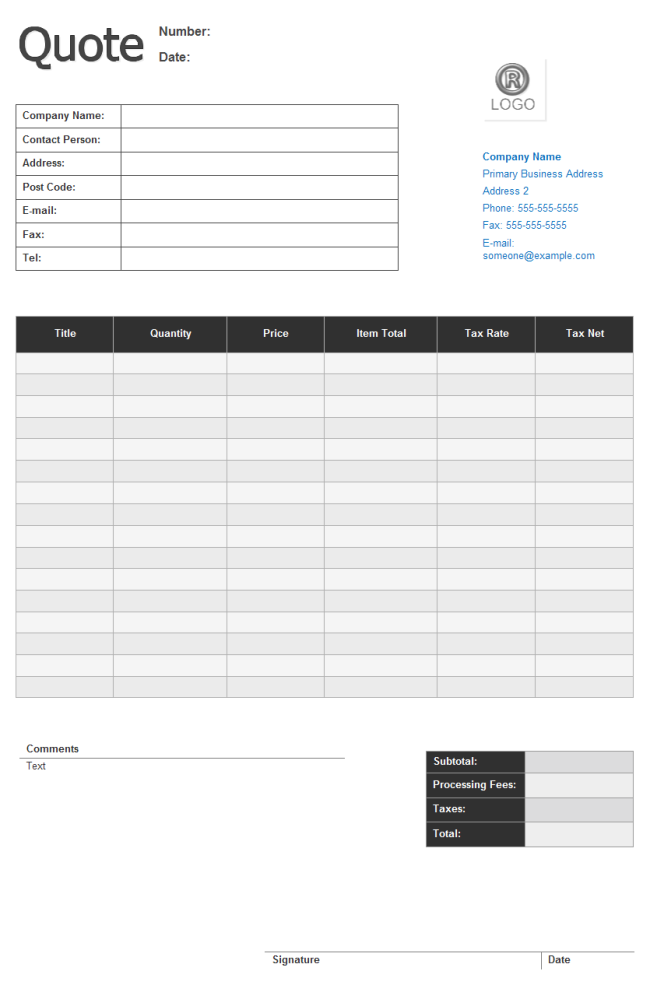 quotes blank sheet Price Form  Price Templates Form Quote Free  Quote