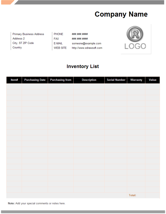 inventory template