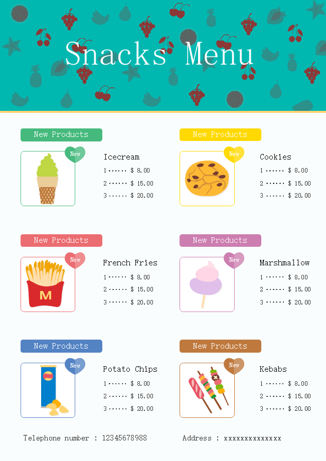 Snacks Menu Free Snacks Menu Templates