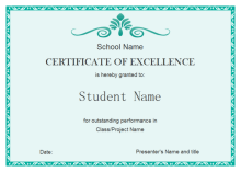 Student Excellence Certificate